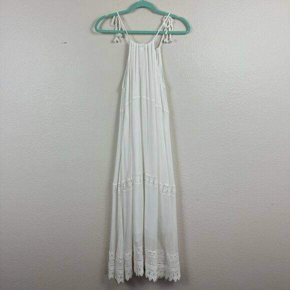 NWT Old Navy Boho Gauzy Crochet Lace Tiered A-Line Halter Midi Dress White Med - Picture 11 of 16